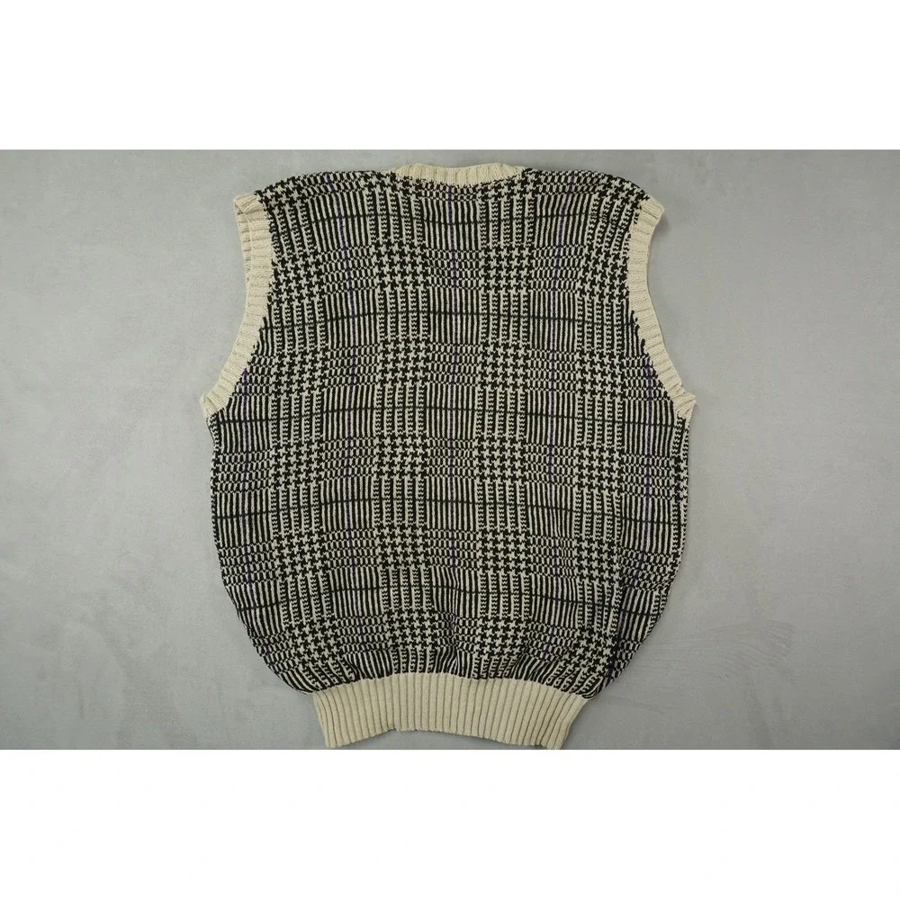 VTG Polo Ralph Lauren‎ Mens Large V-Neck Fair Isle Knit Sweater Vest Cream Silk